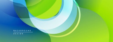 Soyut akışkan şekiller, canlı yeşiller, maviler dinamik arkaplan oluşturur. Yumuşak eğimler hareketi, derinliği gösterir. Modern tasarım ögesi.