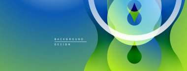 Soyut eğim arkaplanı. Dairesel şekiller örtüşüyor, dinamik görsel etki yaratıyor. Mavi, yeşil renkler kompozisyona hakim. Minimalist tasarım.