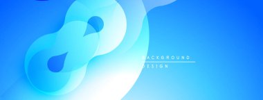 Soyut mavi arkaplan. Üst üste binen şekiller sıvı ve dinamik bileşim oluşturur. Gradyan etkisi derinlik katar, modern his katar.