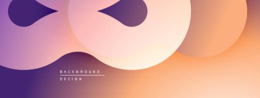 Soyut şekiller örtüşür, değişim etkisi yaratır. Mor, turuncu renkler kompozisyona hakim. Minimalist tasarım modern estetiği öneriyor.