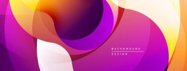Soyut sıvı şekilleri canlı renkleri harmanlar. Mor, turuncu, sarı dinamik bileşim yaratır. Arka planlar için modern tasarım ögesi.