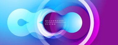 Soyut tasarım, üst üste binen daireler, canlı mavi, mor renkler. Modern estetik, pürüzsüz gradyanlar dinamik görsel efekt yaratır.
