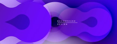 Soyut mor tasarım özellikleri üst üste binen yuvarlak şekiller. Gradyan renkler derinlik yaratır, modern estetik. Sunumlar için minimalist arkaplan.