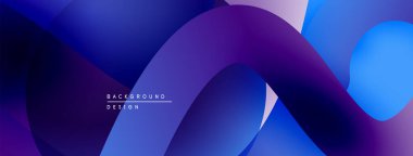 Soyut sıvı şekilleri üst üste binerek dinamik mavi mor gradyan arkaplan oluşturur. Dijital projeler için modern tasarım ögesi.