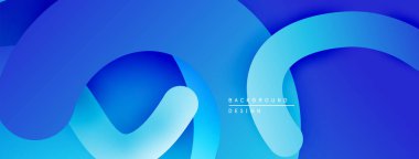 Soyut mavi arkaplan. Üst üste binen kıvrımlı şekiller katmanlı etki yaratır. Modern tasarım, düz gradyanlar, canlı renkler.