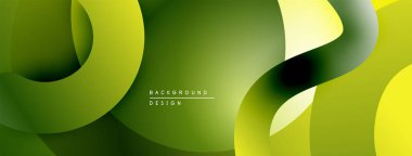 Soyut akışkan şekiller, eğimli yeşiller, sarılar modern arkaplan oluşturur. Minimalist tasarım, pürüzsüz kıvrımlar hareket, derinlik.
