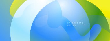 Soyut sıvı şekiller harmanlanır. Mavi, yeşil, sarı renkler dinamik kompozisyon oluşturur. Arka planlar için modern tasarım ögesi.