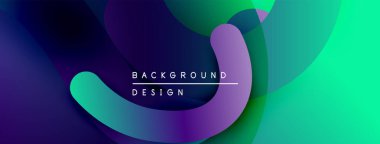 Soyut sıvı şekilleri örtüşür, canlı gradyanlar yaratır. Modern tasarım koyu maviler, yeşiller, morlar içerir. Minimalist estetik.