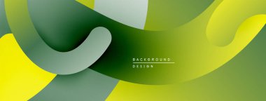 Soyut sıvı şekiller, yeşil sarı renkler. Modern tasarım, düzgün eğimler, üst üste binen katmanlar dinamik bileşim yaratır. Minimalist estetik.