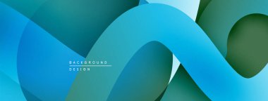Soyut akışkan şekiller, mavi yeşil renkler modern zemin oluşturur. Yumuşak katmanlar örtüşüyor, dinamik bileşim.