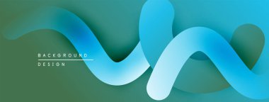 Soyut akışkan şekiller, soluk yeşil arkaplan üzerine mavi renkler. Modern tasarım ögesi, pürüzsüz gradyanlar dinamik görsel efekt yaratır.