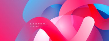 Soyut, enerjik şekiller çakışıyor. Pembe, mavi renkler modern tasarım yaratır. Yumuşak gradyanlar dinamik görsel deneyim sunar.