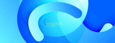 Soyut mavi şekiller çakışıyor ve akışkan dinamik bir zemin oluşturuyor. Yumuşak eğimler hareketi, derinliği gösterir. Modern tasarım ögesi.