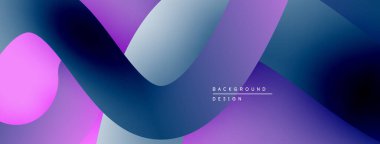 Soyut arkaplan özellikleri akan şekiller, gradyanlar. Mor, mavi renkler tasarımda baskın. Modern estetik, temiz çizgiler sunar.