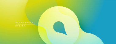 Soyut sıvı şekilleri sarı, yeşil ve mavi renkleri harmanlıyor. Modern tasarım, hareket, derinlik ve görsel ilgiyi çağrıştırıyor. Minimalist kompozisyon.