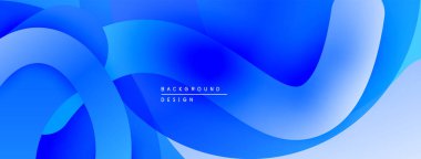 Soyut mavi eğimli dalgalar dinamik arkaplan oluşturur. Düz kıvrımlar, modern tasarım, canlı renkler, akışkan şekiller.