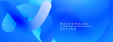 Soyut mavi şekiller çakışıyor ve akışkan dinamik bir zemin oluşturuyor. Renkler derinliği gösteriyor, modern estetiği..