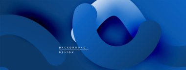Soyut mavi arkaplan. Üst üste binen şekiller dinamik akış, modern tasarım yaratır. İnce gradyanlar derinlik ve görsel ilgi ekler.