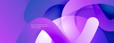 Soyut mor arkaplan. Üst üste binen şekiller dinamik ve modern görsel efektler yaratır. Yumuşak eğimler, akış biçimleri.