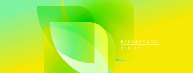 Soyut, enerjik bir arkaplan. Yeşil, sarı renkler düzgün bir şekilde harmanlanır. Üst üste binen şekiller dinamik görsel efekt yaratır. Modern tasarım ögesi.