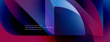 Soyut gradyanlar çakışıyor, dinamik görsel akış yaratıyor. Mor, mavi renkler kompozisyona hakim. Modern tasarım ögesi.
