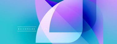 Soyut gradyan şekiller örtüşüyor, canlı mavi ve mor renkler yaratıyor. Arkaplan ve sunumlar için modern tasarım ögesi.