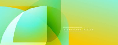 Soyut geometrik şekiller çakışıyor. Canlı yeşiller, sarılar modern tasarım yaratır. Yumuşak eğimler derinlik ve hareket olduğunu gösteriyor. Mevcut en küçük metin.