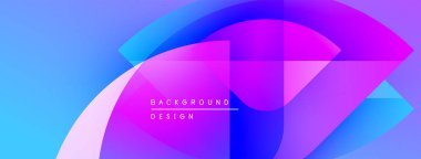 Soyut, enerjik şekiller çakışıyor ve değişim etkisi yaratıyor. Mavi, mor, pembe renkler dizaynın hakimi. Metin arka plan tasarımı okur. Modern estetik.