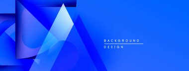 Soyut mavi tasarım üst üste binen geometrik şekiller, gradyanlar, modern estetik özellikler. Metin arkaplan tasarımı okur.