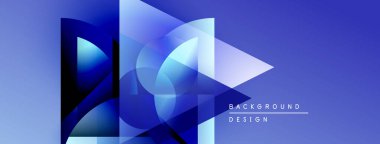 Soyut geometrik şekiller örtüşür, dinamik mavi gradyan etki yaratır. Arkaplan ve sunumlar için uygun modern tasarım.