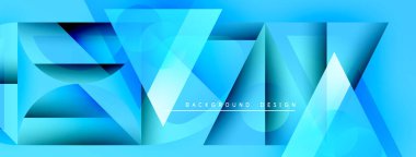 Soyut mavi geometrik şekiller dinamik arkaplan yaratır. Işık açılı yüzeylerden yansıyarak modern tasarımı oluşturur. Metin arkaplan tasarımı okur.