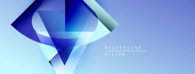 Soyut geometrik şekiller örtüşür, dinamik mavi gradyan etki yaratır. Arkaplan modern tasarım unsurları, temiz estetik.