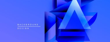 Soyut mavi tasarım katmanlı üçgenler içerir. Gradyan gölgeler derinlik yaratır, modern estetik. Mevcut en küçük metin, temiz bileşim.