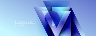 Soyut geometrik tasarım. Mavi gradyanlar katmanlı sembol şekilleri oluşturur. Minimalist tarz, modern estetik, arka planlar için uygun..