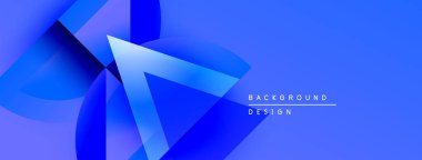 Soyut mavi tasarım üst üste binen şekiller, gradyanlar. Metin sağ köşede arkaplan tasarımı okuyor. Modern, canlı estetik..