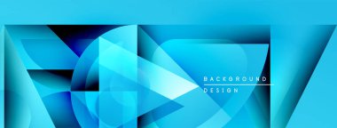 Soyut geometrik tasarım. Mavi gölgeler katmanlı etki yaratır. Gradyan geçişleri ve dinamik bileşimi olan modern arkaplan.