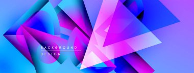 Soyut geometrik şekiller örtüşür, parlak mavi ve pembe renkler yaratır. Tasarım metin arkaplan tasarımı içerir. Modern estetik, dinamik kompozisyon.