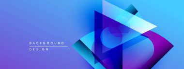 Soyut geometrik şekiller örtüşür, parlak mavi mor bir eğilim yaratır. Modern tasarım teknoloji, yenilik ve enerji öneriyor.