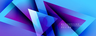 Soyut geometrik şekiller örtüşür, parlak mavi ve mor renkler yaratır. Modern tasarım dijital sanat ve arkaplan ögesi öneriyor.