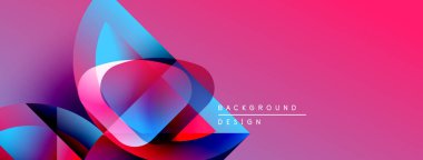 Soyut enerjik tasarım. Akan şekiller harmanlanır, dinamik görsel efekt yaratır. Pembe, mavi, kırmızı renkler kompozisyona hakim. Modern estetik.