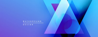 Soyut geometrik şekiller örtüşür, parlak mavi mor bir eğilim yaratır. Modern tasarım arka planlar, pankartlar, sunumlar için uygun.
