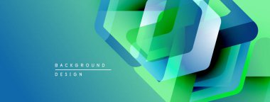 Soyut geometrik şekiller örtüşür, parlak mavi, yeşil eğimler yaratır. Modern tasarım teknoloji, yenilik, derinlik öneriyor.