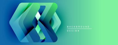 Soyut geometrik şekiller örtüşür, dinamik görsel efekt yaratır. Renkler maviden yeşile dönüşüyor. Modern tasarım ögesi.