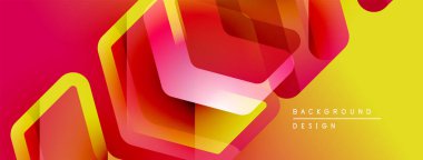 Soyut geometrik şekiller üst üste binerek canlı kırmızı, turuncu ve sarı renkler oluşturur. Modern tasarım dinamik enerji ve görsel doku öneriyor..