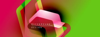 Soyut geometrik şekiller çakışıyor. Canlı renkler harmanlanır, dinamik arkaplan tasarımı oluşturulur. Modern estetik, temiz çizgiler sunar.