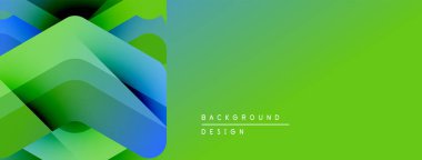 Soyut geometrik şekiller örtüşüyor, canlı yeşil, mavi renkler yaratıyor. Arkaplan ve sunumlar için uygun modern tasarım ögesi.