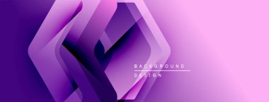 Soyut geometrik arkaplan. Mor, pembe renkler katmanlı şekiller yaratır. Dijital projeler için modern tasarım ögesi.