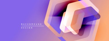 Soyut geometrik şekiller örtüşüyor, canlı mor, turuncu gradyan oluşturuyor. Arkaplan ve sunumlar için modern tasarım ögesi.