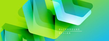Soyut geometrik şekiller örtüşüyor, canlı yeşil, mavi renkler yaratıyor. Arkaplan ve sunumlar için modern tasarım ögesi.