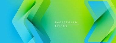 Soyut eğim arkaplanı. Mavi, yeşil renkler dinamik katmanlı şekiller yaratır. Sunumlar ve web siteleri için modern tasarım ögesi.